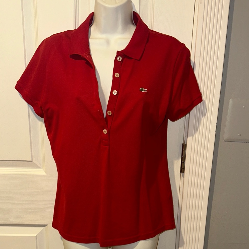 Lacoste Women's Red Button Down Shirt